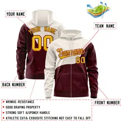 Cream Crimson Wave Color Block Varsity Full-Zip Letterman Jacket Hoodie 4
