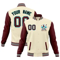 Cream Crimson White Raglan Sleeves Cotton Letterman Jacket