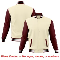 Cream Crimson White Raglan Sleeves Cotton Letterman Jacket 6