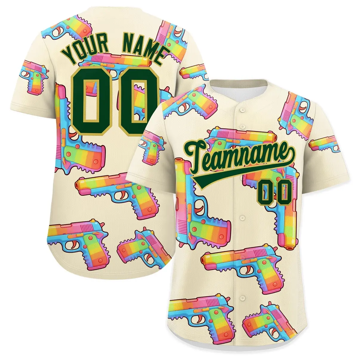 Cream Dark Green Graffiti Pattern Quick Dry Baseball Jersey