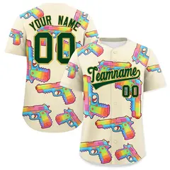 Cream Dark Green Graffiti Pattern Quick Dry Baseball Jersey 1
