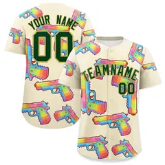 Cream Dark Green Graffiti Pattern Quick Dry Baseball Jersey 13