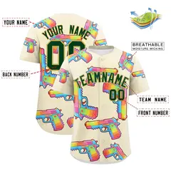Cream Dark Green Graffiti Pattern Quick Dry Baseball Jersey 14