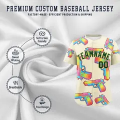 Cream Dark Green Graffiti Pattern Quick Dry Baseball Jersey 15