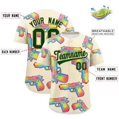 Cream Dark Green Graffiti Pattern Quick Dry Baseball Jersey 2