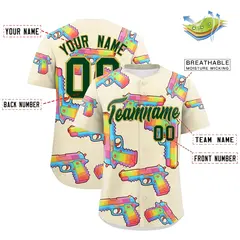 Cream Dark Green Graffiti Pattern Quick Dry Baseball Jersey 20