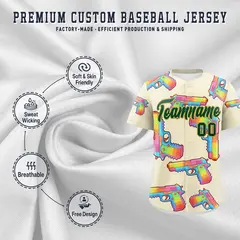 Cream Dark Green Graffiti Pattern Quick Dry Baseball Jersey 21