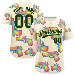 Cream Dark Green Graffiti Pattern Quick Dry Baseball Jersey 26