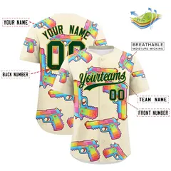 Cream Dark Green Graffiti Pattern Quick Dry Baseball Jersey 27