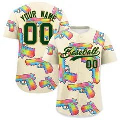 Cream Dark Green Graffiti Pattern Quick Dry Baseball Jersey 8