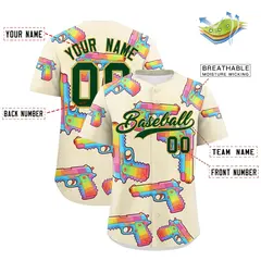 Cream Dark Green Graffiti Pattern Quick Dry Baseball Jersey 9