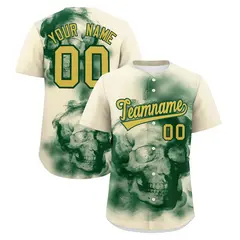 Cream Dark Green Old Gold Skeleton Graffiti Baseball Jersey