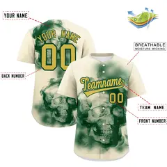 Cream Dark Green Old Gold Skeleton Graffiti Baseball Jersey 2