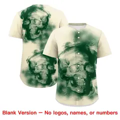 Cream Dark Green Old Gold Skeleton Graffiti Baseball Jersey 8