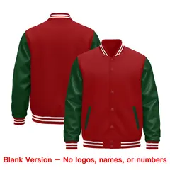 Cream Dark Green Red Varsity Full-Snap Letterman Jacket Raglan Leather Sleeves 2