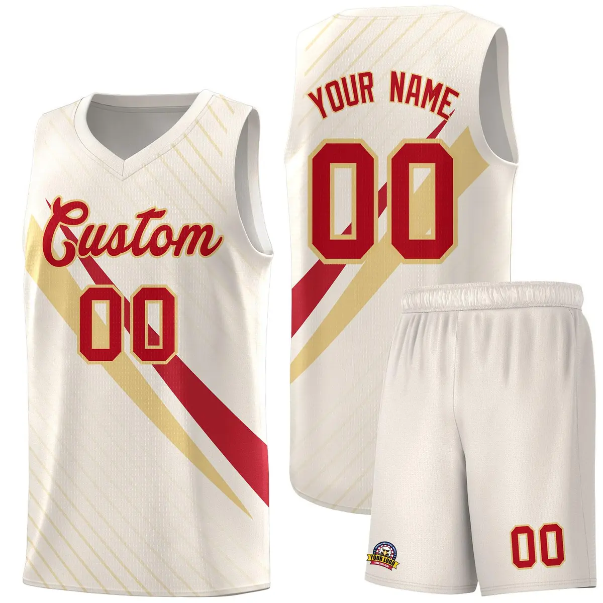 Cream Diagonal Pinstripe Color Block Basketball Jersey