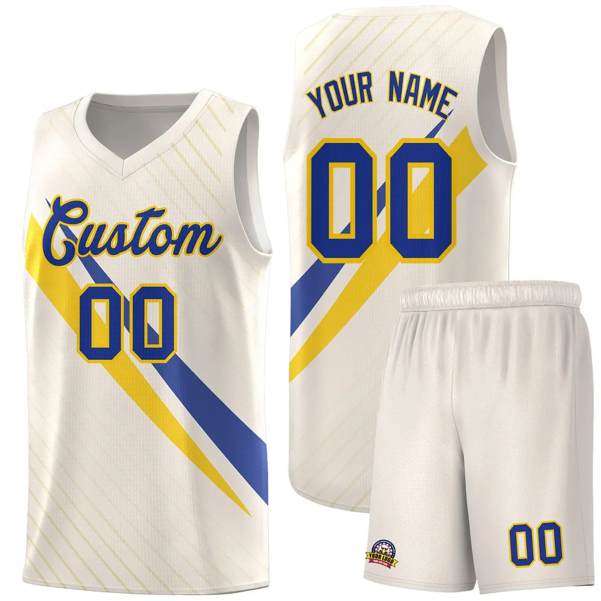 Cream Diagonal Pinstripe Color Block Basketball Jersey