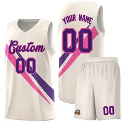 Cream Diagonal Pinstripe Color Block Basketball Jersey 1