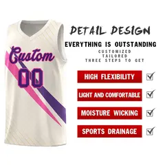 Cream Diagonal Pinstripe Color Block Basketball Jersey 2