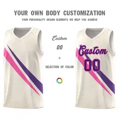 Cream Diagonal Pinstripe Color Block Basketball Jersey 3