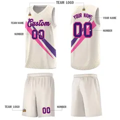 Cream Diagonal Pinstripe Color Block Basketball Jersey 5