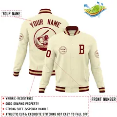 Cream Full-Snap Varsity Letterman Baseball Jacket 4