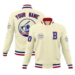 Cream Full-Snap Varsity Letterman Baseball Jacket