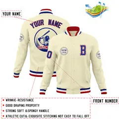 Cream Full-Snap Varsity Letterman Baseball Jacket 4