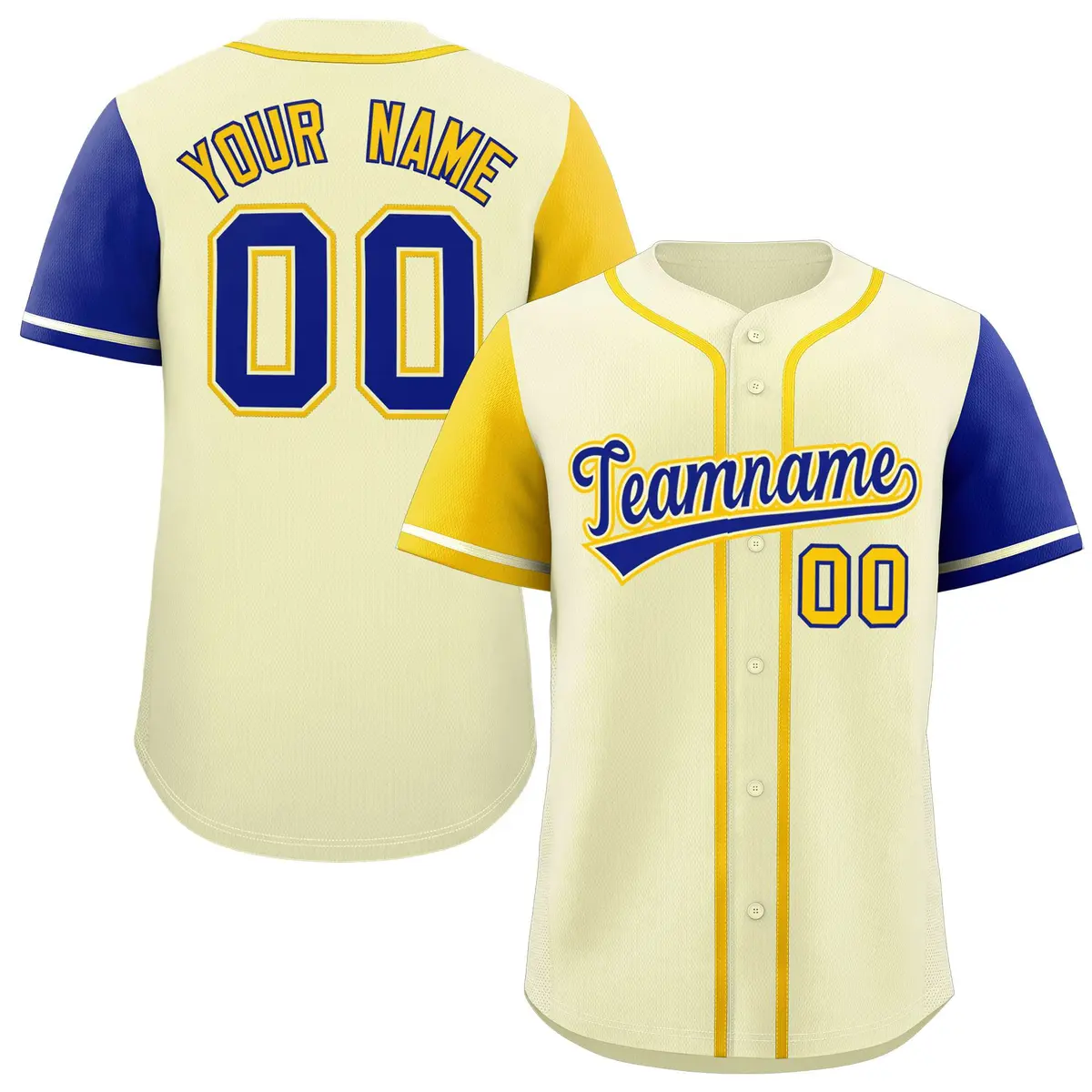 Cream Gold and Royal Raglan Sleeves Baseball Jersey