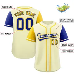 Cream Gold and Royal Raglan Sleeves Baseball Jersey 2