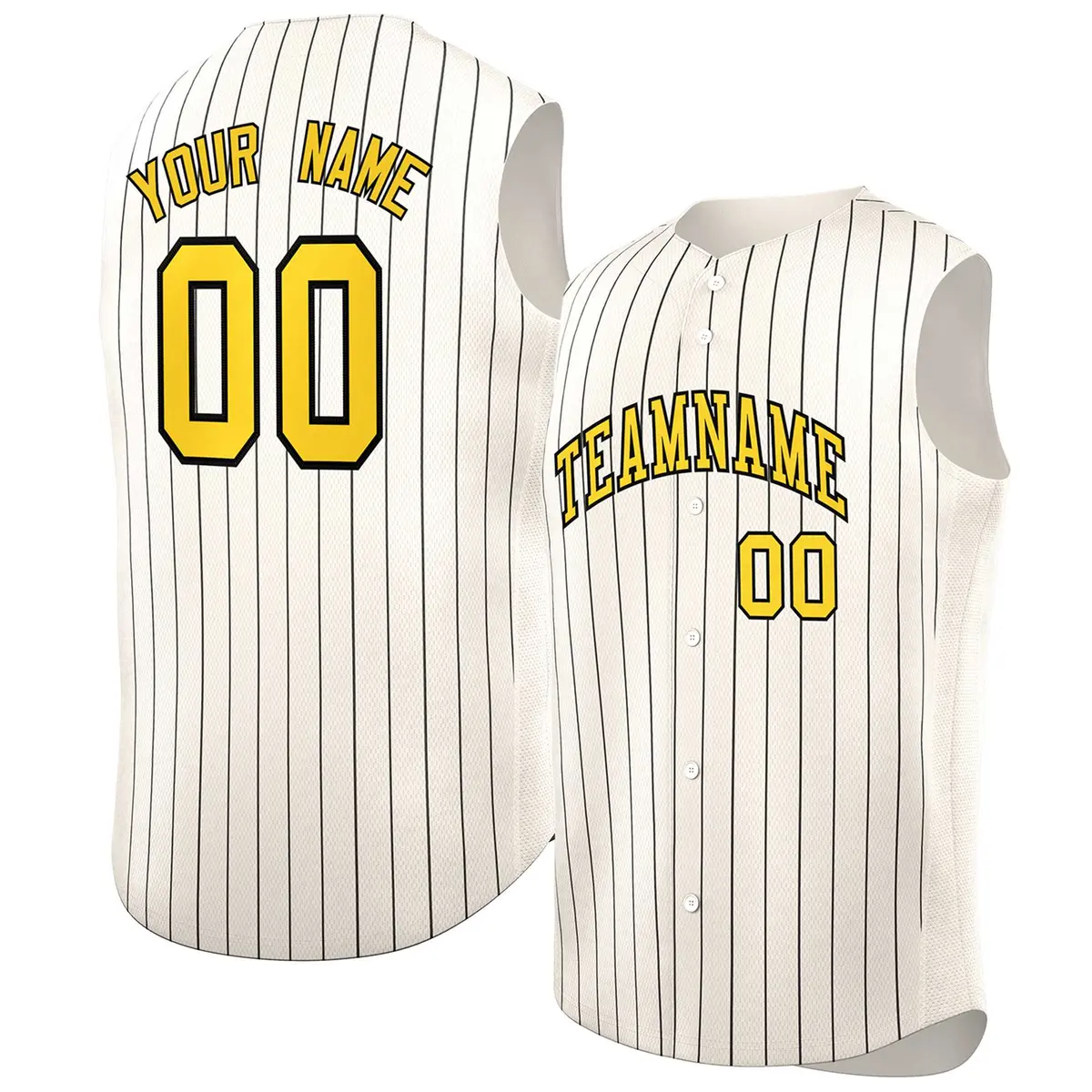 Cream Gold-Black Sleeveless Striped Fashion Baseball Jersey
