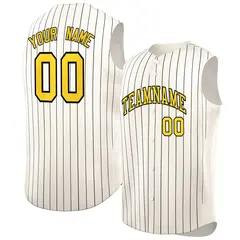 Cream Gold-Black Sleeveless Striped Fashion Baseball Jersey 1