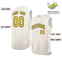 Cream Gold-Black Sleeveless Striped Fashion Baseball Jersey 2