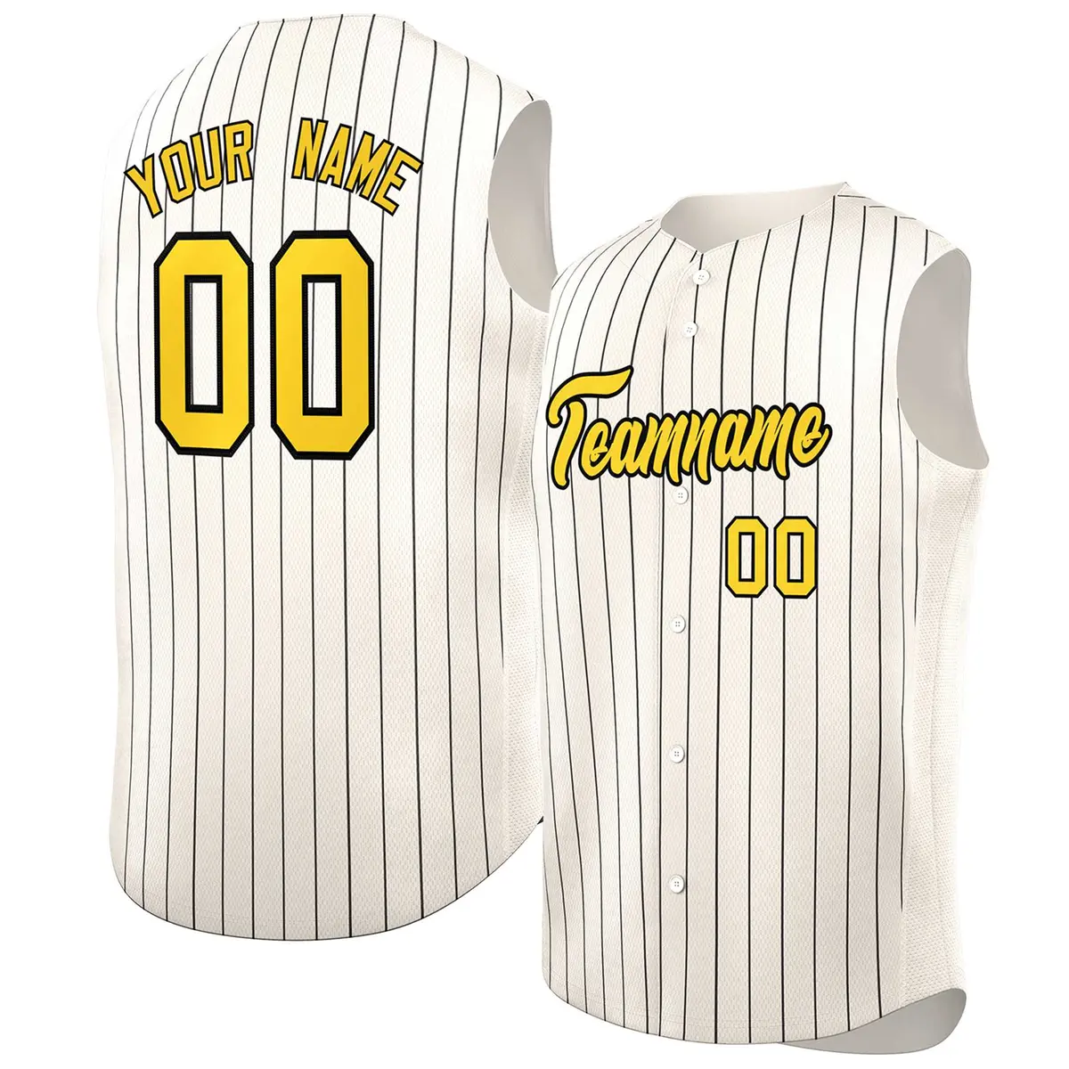 Cream Gold-Black Sleeveless Striped Fashion Baseball Jersey