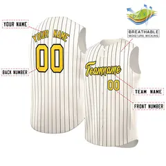 Cream Gold-Black Sleeveless Striped Fashion Baseball Jersey 2