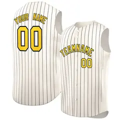 Cream Gold-Black Sleeveless Striped Fashion Baseball Jersey 1