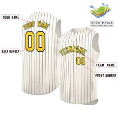 Cream Gold-Black Sleeveless Striped Fashion Baseball Jersey 2