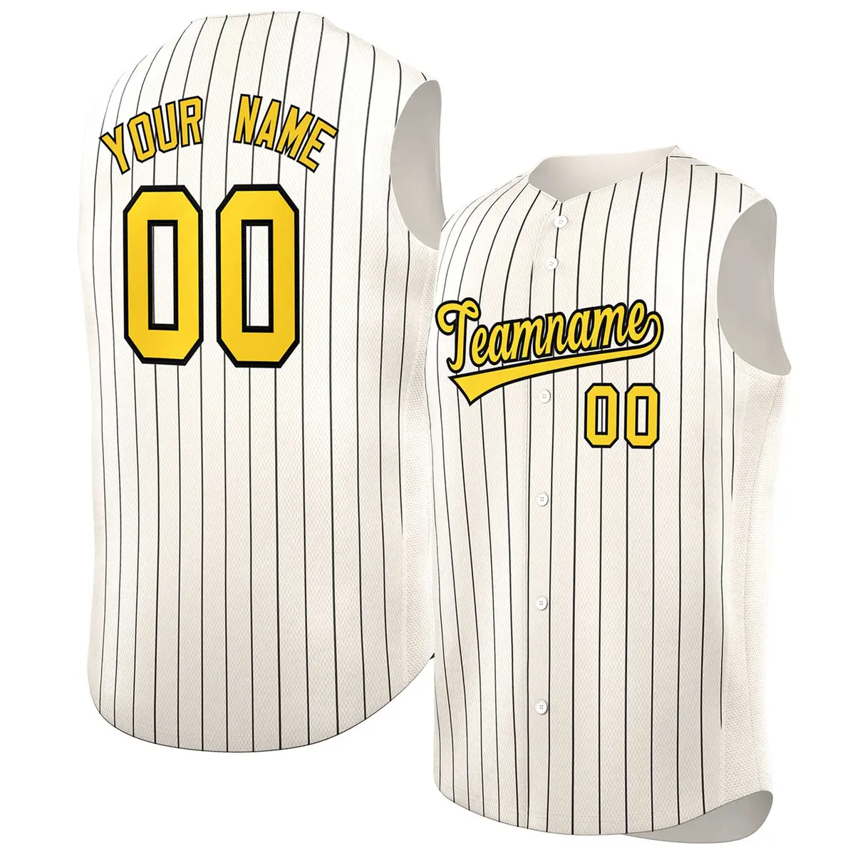 Cream Gold-Black Sleeveless Striped Fashion Baseball Jersey