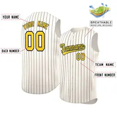 Cream Gold-Black Sleeveless Striped Fashion Baseball Jersey 2