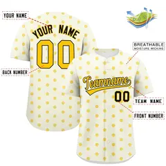 Cream Gold Polka Dot Graffiti Authentic Baseball Jersey 2