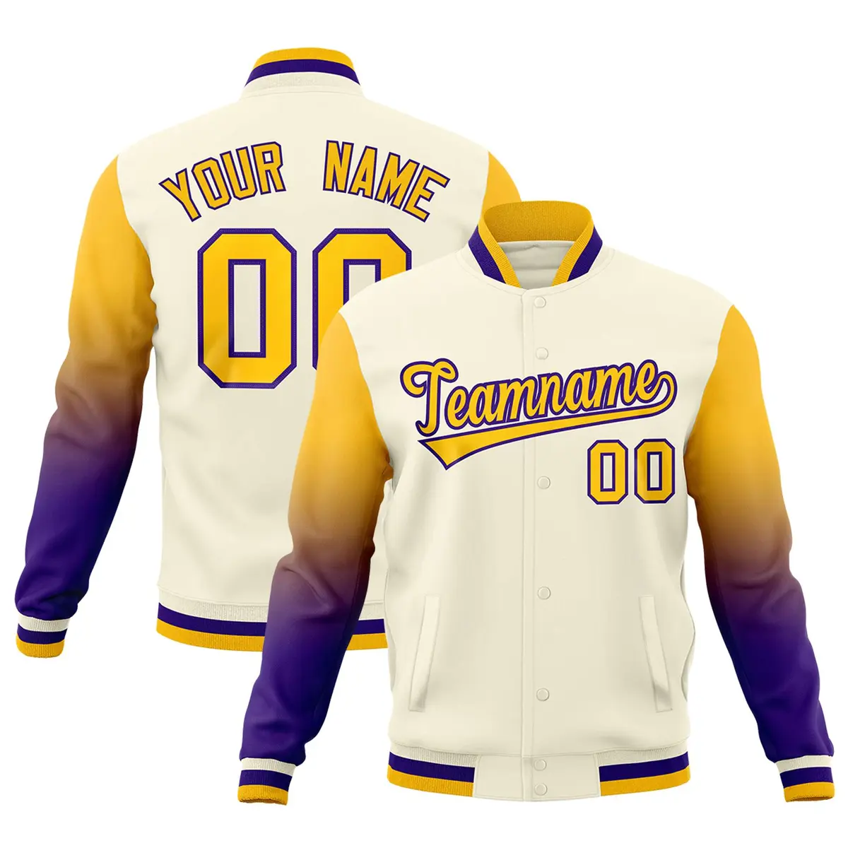 Cream Gold Purple Gradient Raglan Varsity Letterman Jacket