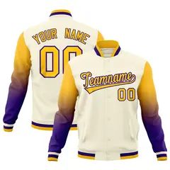 Cream Gold Purple Gradient Raglan Varsity Letterman Jacket