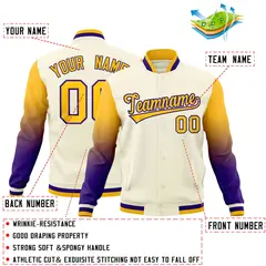 Cream Gold Purple Gradient Raglan Varsity Letterman Jacket 2