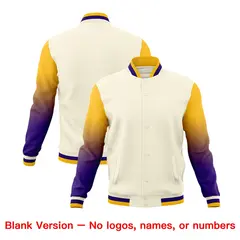 Cream Gold Purple Gradient Raglan Varsity Letterman Jacket 7