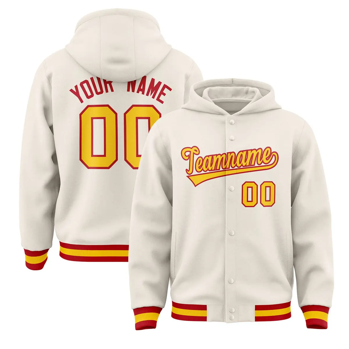 Cream Gold-Red Varsity Letterman Classic Jacket Hoodie