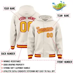 Cream Gold-Red Varsity Letterman Classic Jacket Hoodie 4