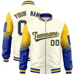 Cream Gold-Royal Gradient Raglan Varsity Full-Zip Letterman Bomber Jacket