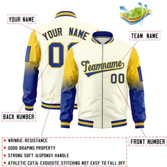 Cream Gold-Royal Gradient Raglan Varsity Full-Zip Letterman Bomber Jacket 2