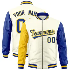 Cream Gold Royal Varsity Letterman Bomber Jacket Full-Zip Raglan Sleeves 1