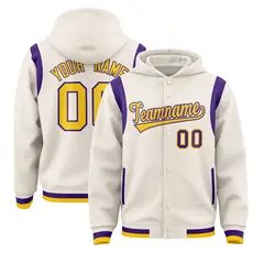 Cream Gold Varsity Letterman Color Block Hoodie Jacket 1